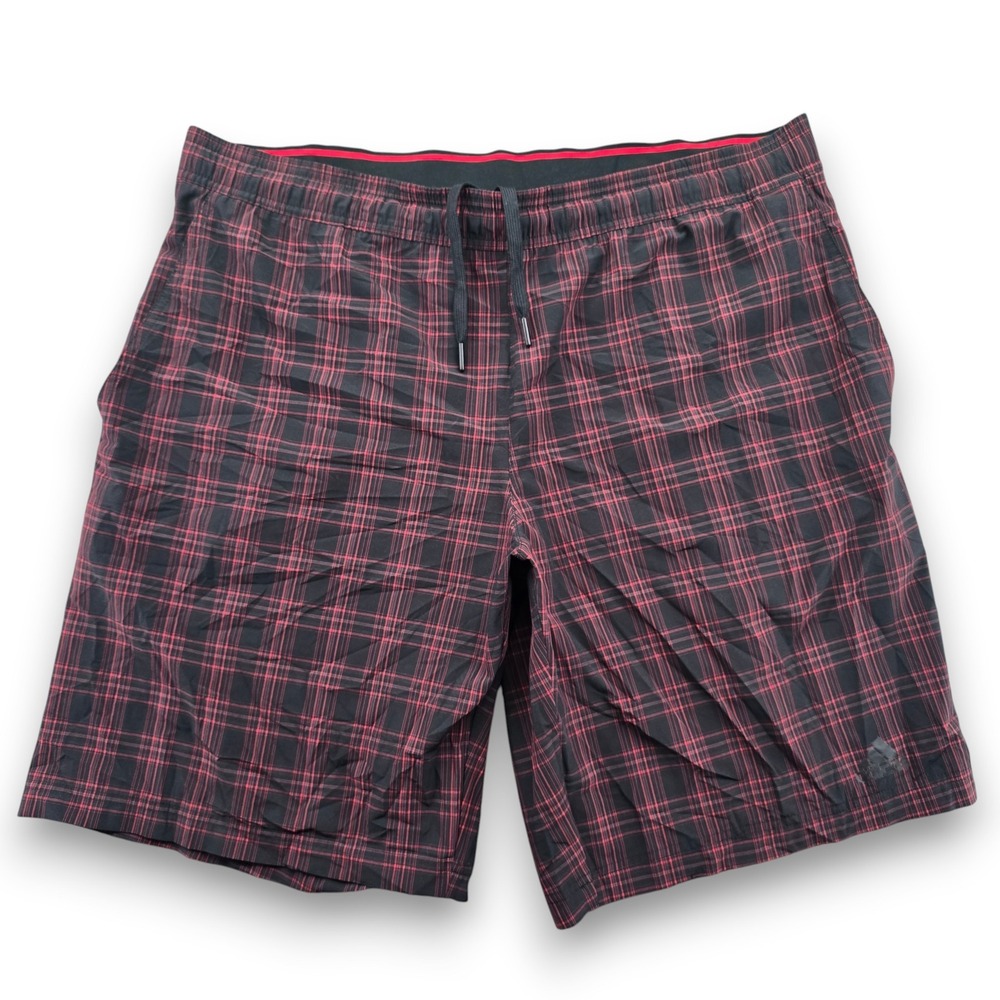 Adidas Plaid Athletic Shorts Mens XL Red Black Good Climalite Golf Gym Training